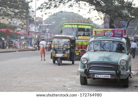 KERALA, INDIA - NOVEMBER 28 ; Popular public transport like taxi, autorickshaws and bus in Kerala, India on November 28, 2011