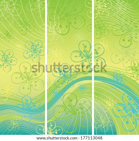 Cherry Flowers or Apple Flowers.Spring or summer Design template.Abstract background  and label with flowers.Use as template,screensaver,cover,background.Cold color.Vector illustration