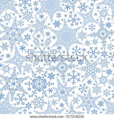Snowflake seamless pattern,ornament background.Christmas,new year holiday decor,Winter elements.Round shape, crystal stars.Vector.Vintage Wallpaper,Retro wrap,textile