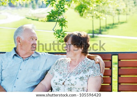 Loving senior couple in park