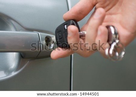 Car key inserted into the lock hole