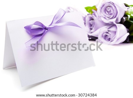 Purple greeting card and roses