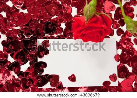 Red rose and a blank invitation card