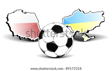 stock vector : maps of poland and ukraine with a football in front, european
