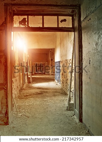 hallway in an abandoned industrial complex