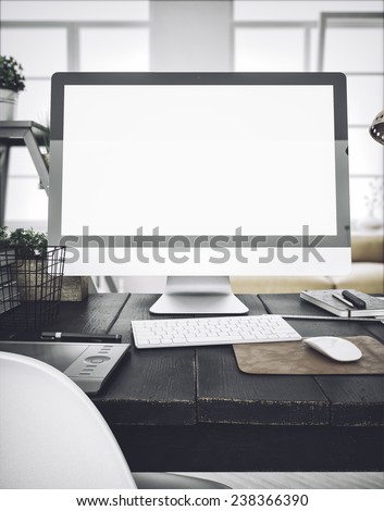 Stylish workspace with computer  on home or studio