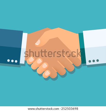 Vector handshake flat illustration. Background for business and finance