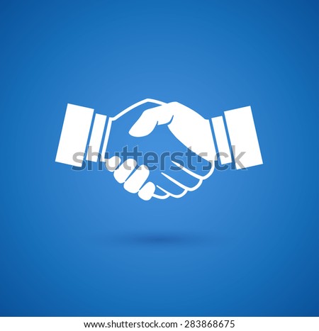 Business handshake icon on blue background. Business success concept.