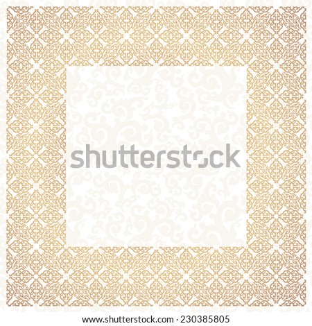 Golden square frame. White background.