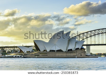 SYDNEY AUSTRALIA - February 6, 2015 : View of sunset at Sydney Opera House in Sydney, Australia.Over 10 millions tourists visit Sydney every year,making Sydney one of the world's tourist destinations.