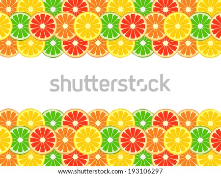 Background made of grapefruit, orange, lemon and lime slices. Horizontal citrus borders