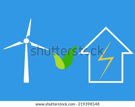 Wind turbine and house as symbol of eco-friendly source of energy
