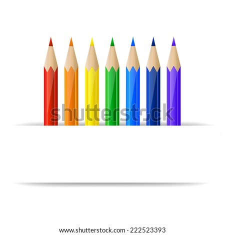 Set of rainbow pencils and blank paper banner