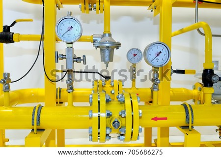 Pressure meters on natural gas pipeline.