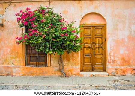 Old Rustic Vintage Exterior Wooden Traditional Europe House Home Wall Building Architecture Colonial Uruguay Colonia Del Sacramento