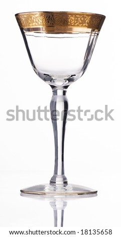 Clear champagne glass with golden strip at the edge