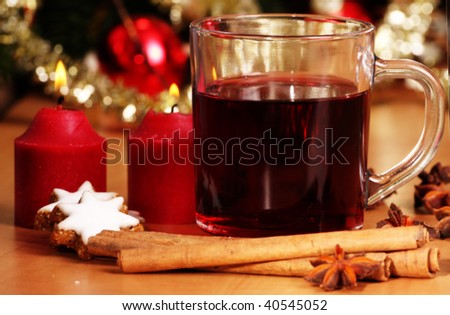 hot wine punch, star anise and candles  - xmas