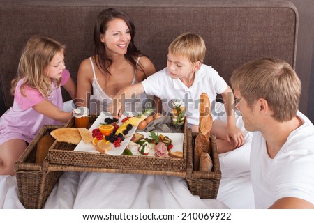 Family breakfast in hotel
