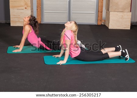 Woman doing a yoga exercise on a yoga mat cobra
