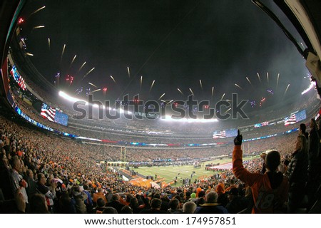 Fans Enjoy The Super Bowl Xlviii Pre-Game Show As Fireworks Light Up Metlife Stadium In East Rutherford, New Jersey On Feb. 2, 2014. The Seattle Seahawks Defeated The Denver Broncos 43-8.