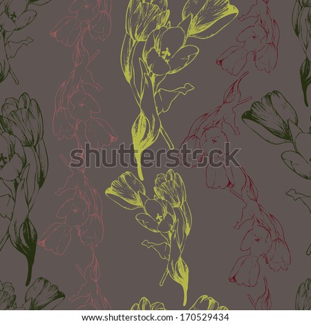 Elegance Seamless pattern with flowers tulips, vector floral