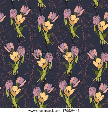 Elegance Seamless pattern with flowers tulips, vector floral
