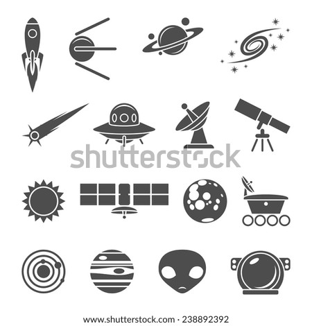 Space icons set of rocket ufo galaxy and planet vector illustration Space icons set of rocket ufo galaxy and planet vector illustration