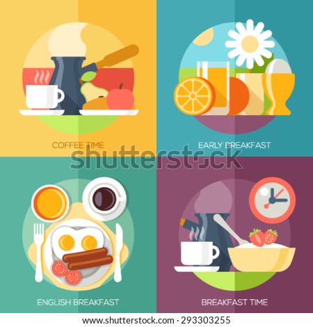 Flat design illustration concepts for coffee time, early breakfast, english breakfast, breakfast time. Concepts web banner and printed materials.