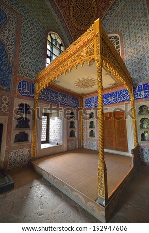 ISTANBUL TURKEY MAY 01: Beautiful decoration inside Topkapi palace on May 01 2014 in Istanbul Turkey. The Topkapi Palace was the primary residence of the Ottoman Sultans