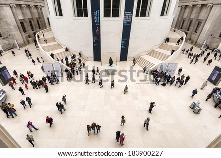 LONDON - MARCH 6 : Interior view of the Great Court at the British Museum in London on March 6, 2013. Unidentified people.