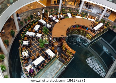 SINGAPORE - FEBRUARY 3 : View of the restaurant at Marina Bay Sands shopping centre in Singapore on February 3, 2012. Unidentified people.