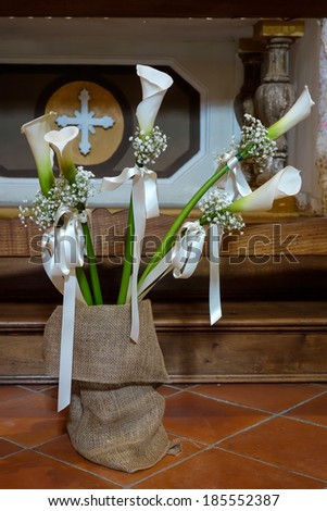 PIENZA, TUSCANY/ITALY - MAY 19 : Peace Lilies on display in a church in Pienza in Tuscany on May 19, 2013
