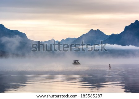 LAKE MCDONALD, MONTANA/USA - SEPTEMBER 21 : Boats moored in Lake McDonald near Apgar on September 21, 2013