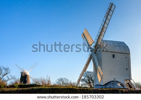 CLAYTON, EAST SUSSEX/UK - JANUARY 3 : Jack and Jill Windmills on a winter\'s day in Clayton East Sussex on January 3, 2009