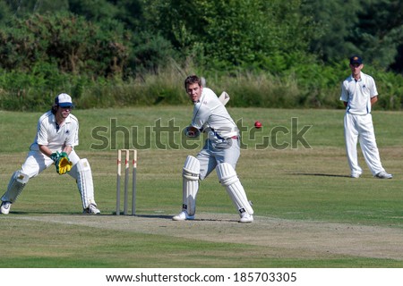 COLEMAN\'S HATCH, SUSSEX/UK - JUNE 27 : Village cricket being played at Coleman\'s Hatch Sussex on June 27, 2009. Unidentified men.