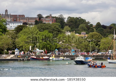 DARTMOUTH, DEVON/UK - JULY 29 : View over the River Dart towards the Royal Naval College in Dartmouth Devon on July 29, 2012. Unidentified people.