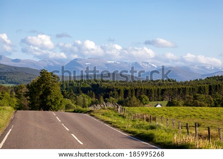 CAIRNGORMS NATIONAL PARK, SCOTLAND/UK - MAY 20 : Road to the Cairngorm Mountains in Scotland on May 20,2011