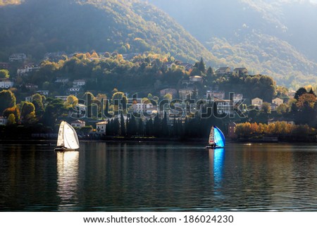 LAKE COMO, ITALY/EUROPE - OCTOBER 29 : Sailing on Lake Como Lecco Italy on October 29, 2010