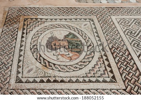 KOURION, CYPRUS/GREECE - JULY 24 : Mosaic floor in the ruins at Kourion in Cyprus On July 24, 2009