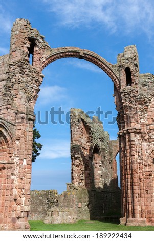 LINDISFARNE CASTLE, HOLY ISLAND/NORTHUMBERLAND - AUGUST 16 : Close-up view of part of the ruins of Lindisfarne Priory on Holy Island on August 16, 2010