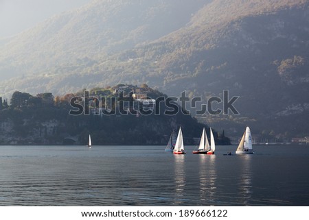 LAKE COMO, ITALY/EUROPE - OCTOBER 29 : Sailing on Lake Como Lecco Italy on October 29, 2010