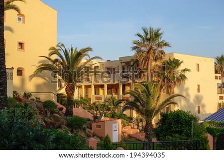 CALAHONDA, ANDALUCIA/SPAIN - MAY 8 : Evening sunshine at Dona Lola holiday resort in Calahonda Spain on May 8, 2014