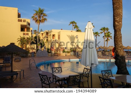 CALAHONDA, ANDALUCIA/SPAIN - MAY 8 : Evening sunshine at Dona Lola holiday resort in Calahonda Spain on May 8, 2014