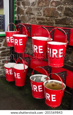 WOODY BAY, DEVON/UK - OCTOBER 19 : Fire buckets at Woody Bay Station in Devon on October 19, 2013