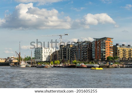 LONDON - JUNE 25 : Thames barge moored on the River Thames in London on June 25, 2014