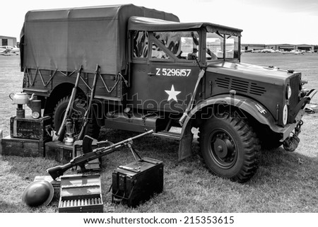 SHOREHAM-BY-SEA, WEST SUSSEX/UK - AUGUST 30 : Old US Army Truck Parked at Shoreham Airfield in West Sussex on August 30, 2014