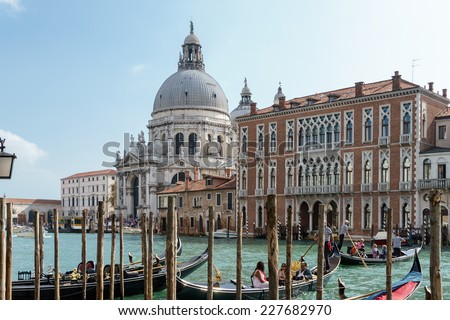 VENICE, ITALY/EUROPE - OCTOBER 12 : Basilica di Santa Maria della Salute in Venice Italy on October 12, 2014. Unidentified people.