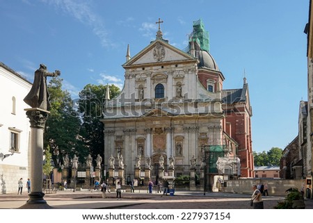 KRAKOW, POLAND/EUROPE - SEPTEMBER 19 : All Saints Parish Church in Krakow Poland on September 19, 2014. Unidentified people.