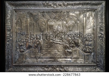 WARSAW, POLAND/EUROPE - SEPTEMBER 17 : Metal print showing the court of the King of Poland at Wilanow Palace in Warsaw Poland on September 17, 2014