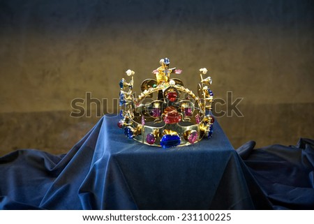 PRAGUE, CZECH REPUBLIC/EUROPE - SEPTEMBER 24 : Czech crown jewels in Vladislav Hall in Prague on September 24, 2014